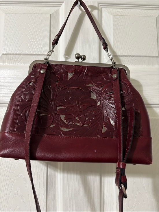 Patricia Nash Handbags - Patricia Nash  Floral Embossed Leather Shoulder Bag - Burgundy